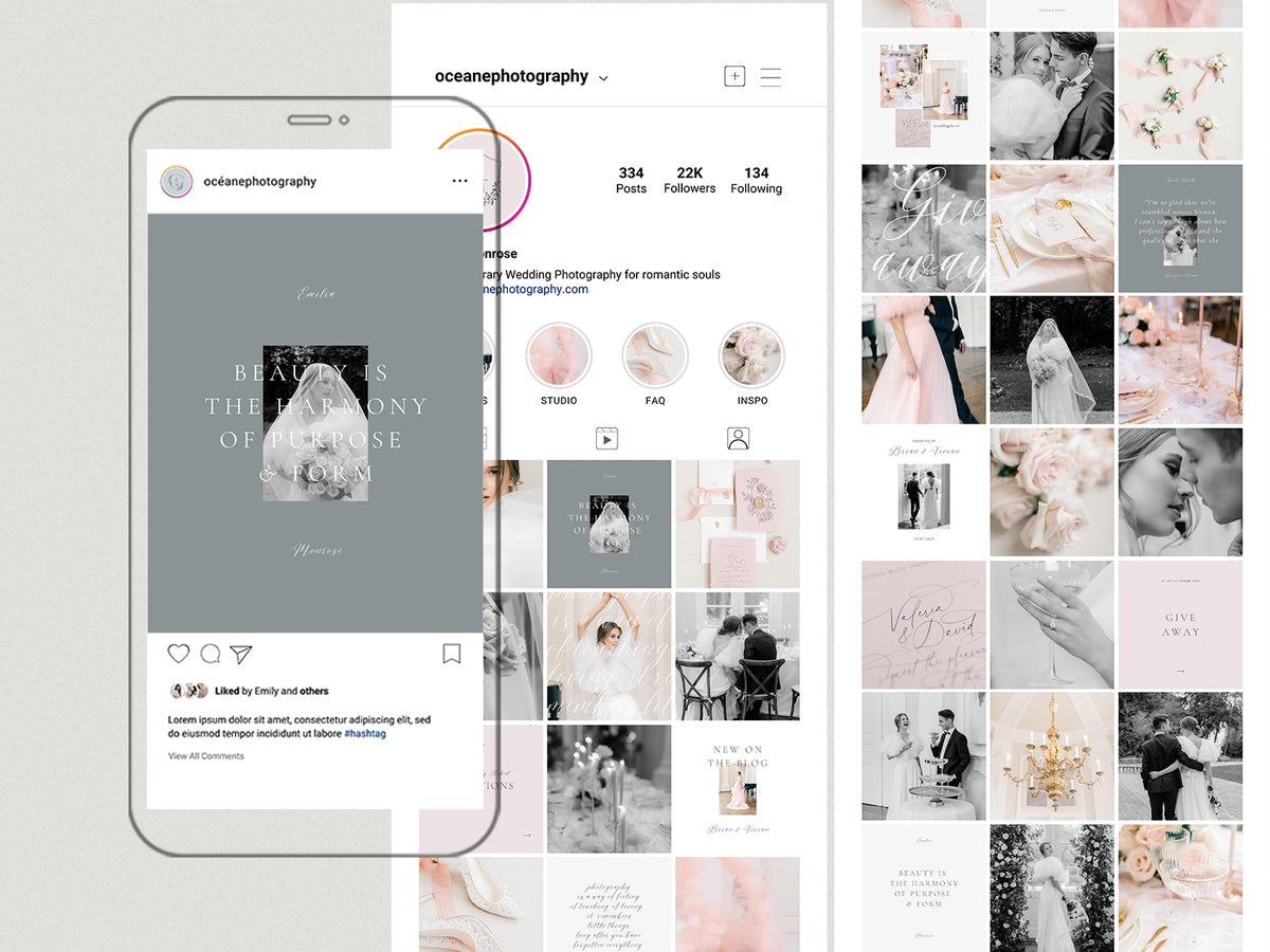 modern elegant photography canva instagram post and carousel template for wedding photographers by white tint design