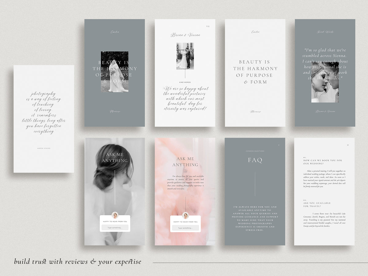 elegant modern romantic photography instagram canva template for wedding photographers by white tint design