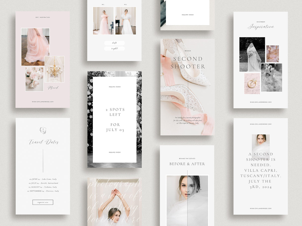 elegant modern romantic photography instagram canva template for wedding photographers by white tint design