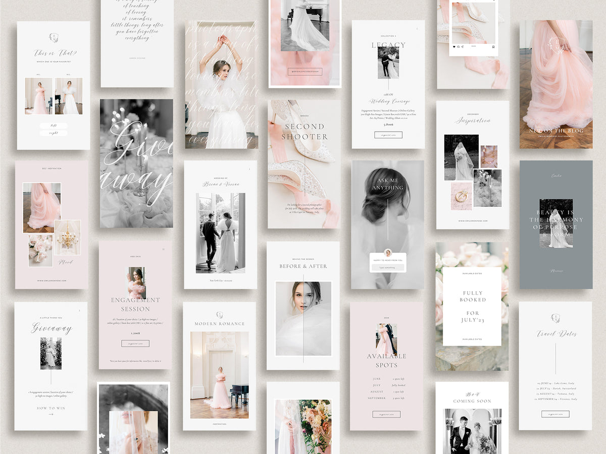 elegant modern romantic photography instagram canva template for wedding photographers by white tint design