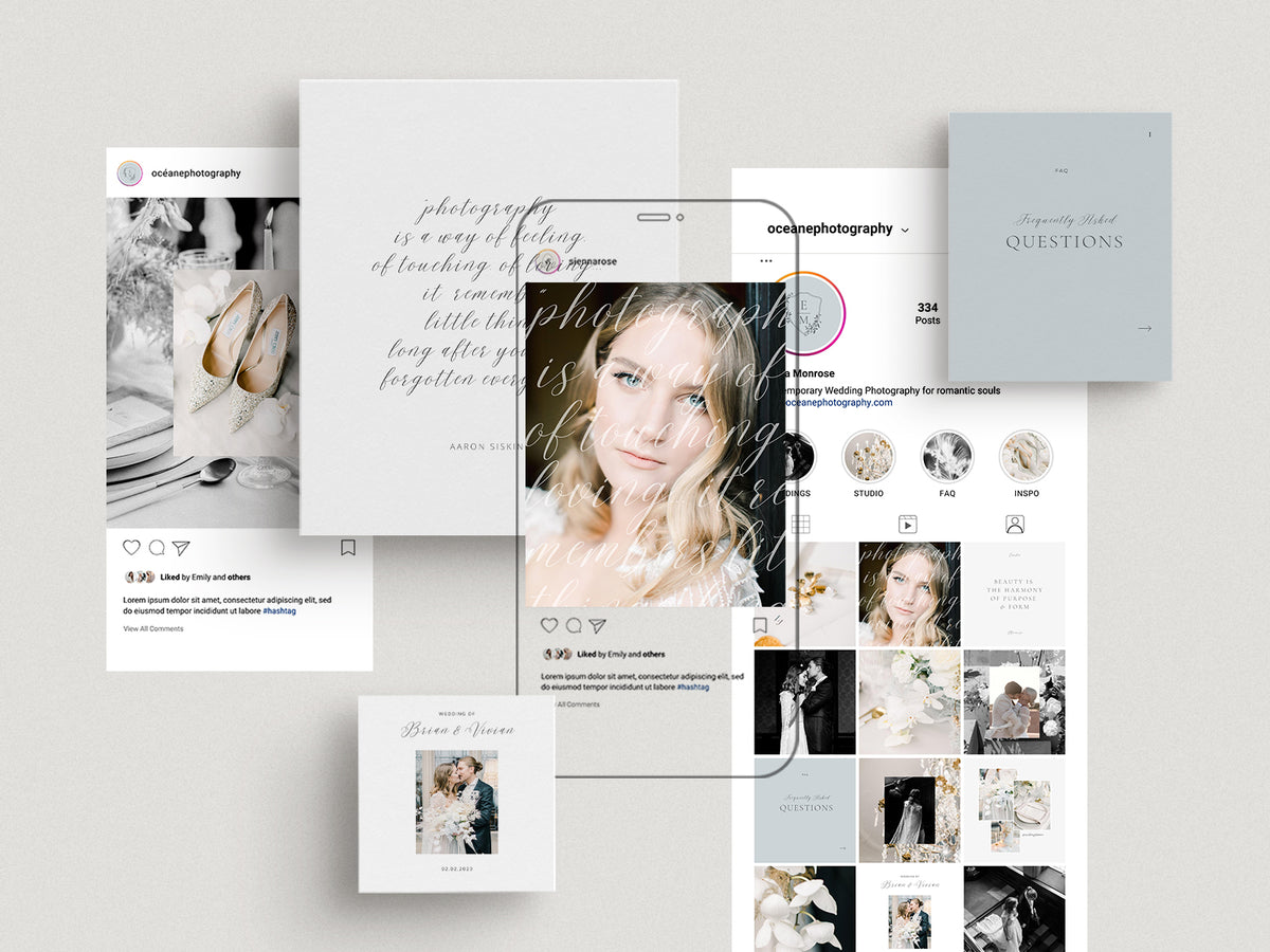 modern elegant photography canva instagram post and carousel template for wedding photographers by white tint design