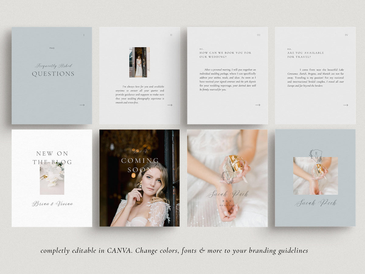 modern elegant photography canva instagram post and carousel template for wedding photographers by white tint design