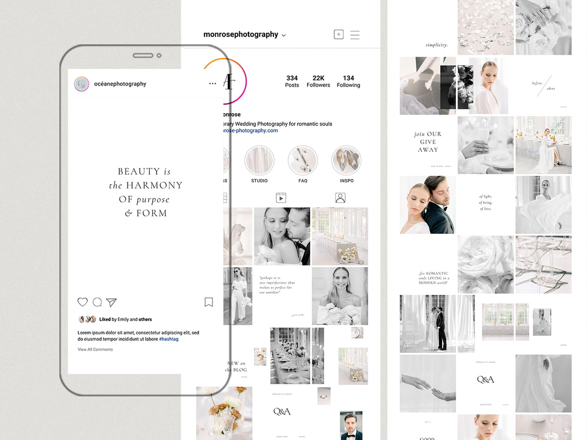 minimal clean modern elegant photography canva social media instagram post template modern romance for wedding photographers by white tint design