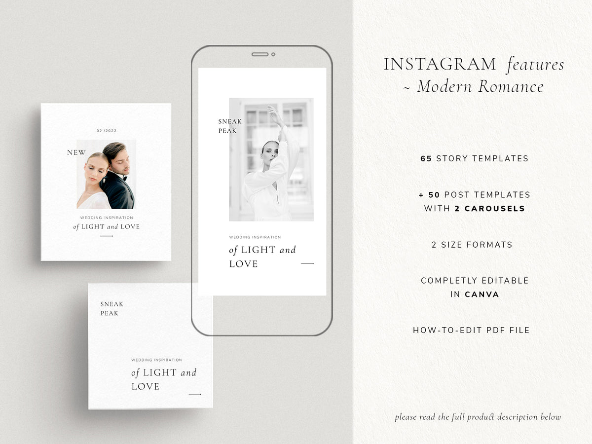 minimal modern elegant canva wedding photography instagram story template, elegant clean instagram posts templates for wedding photographers by white tint design