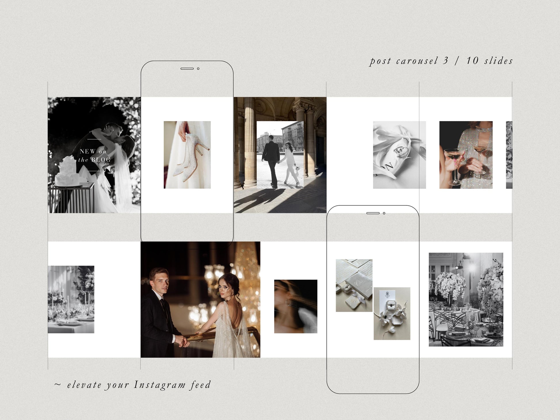 luxurious timeless minimal social media instagram carousel post templates editable in canva for wedding photographers