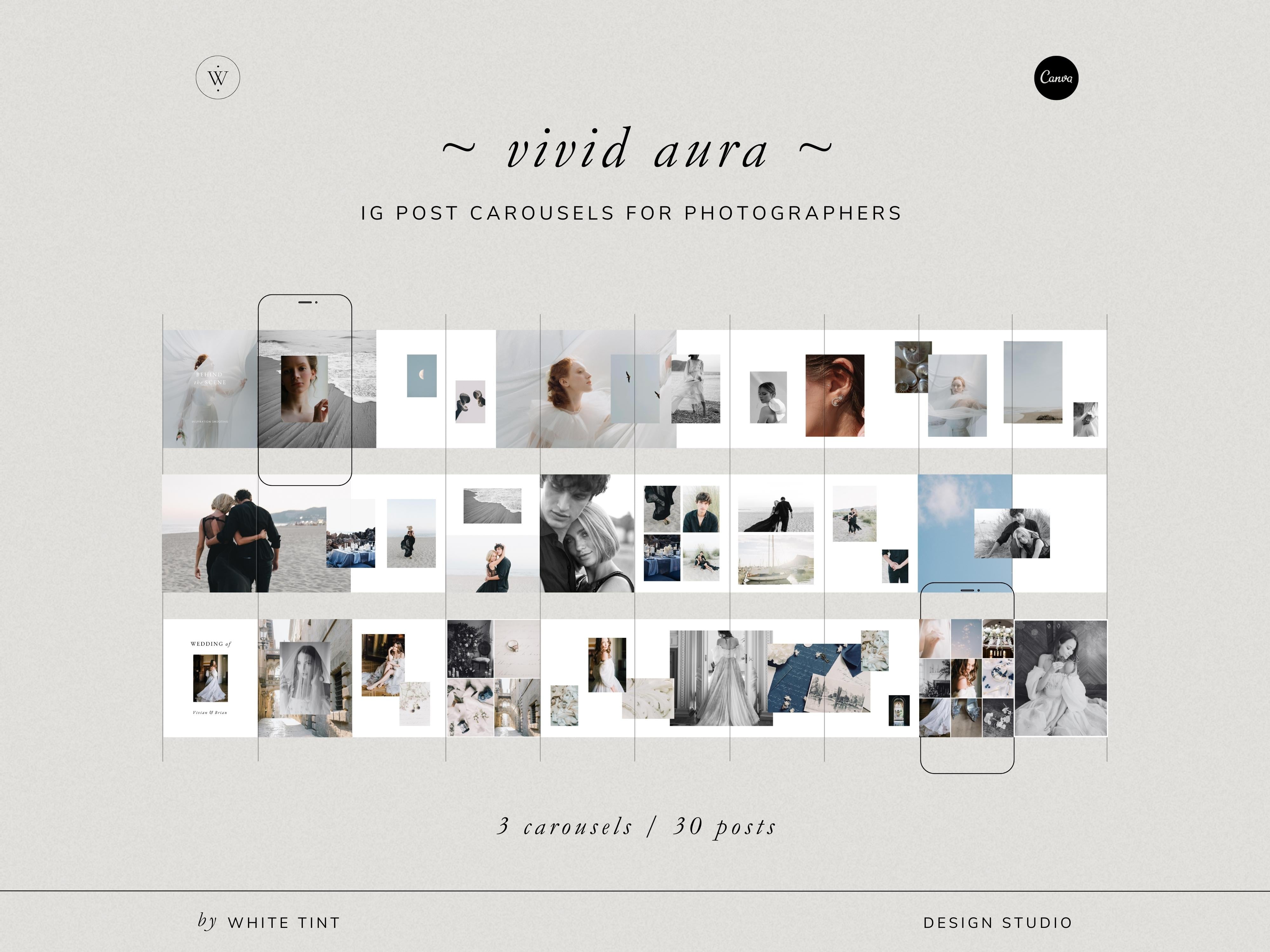modern timeless minimal social media instagram carousel post templates editable in canva for wedding photographers