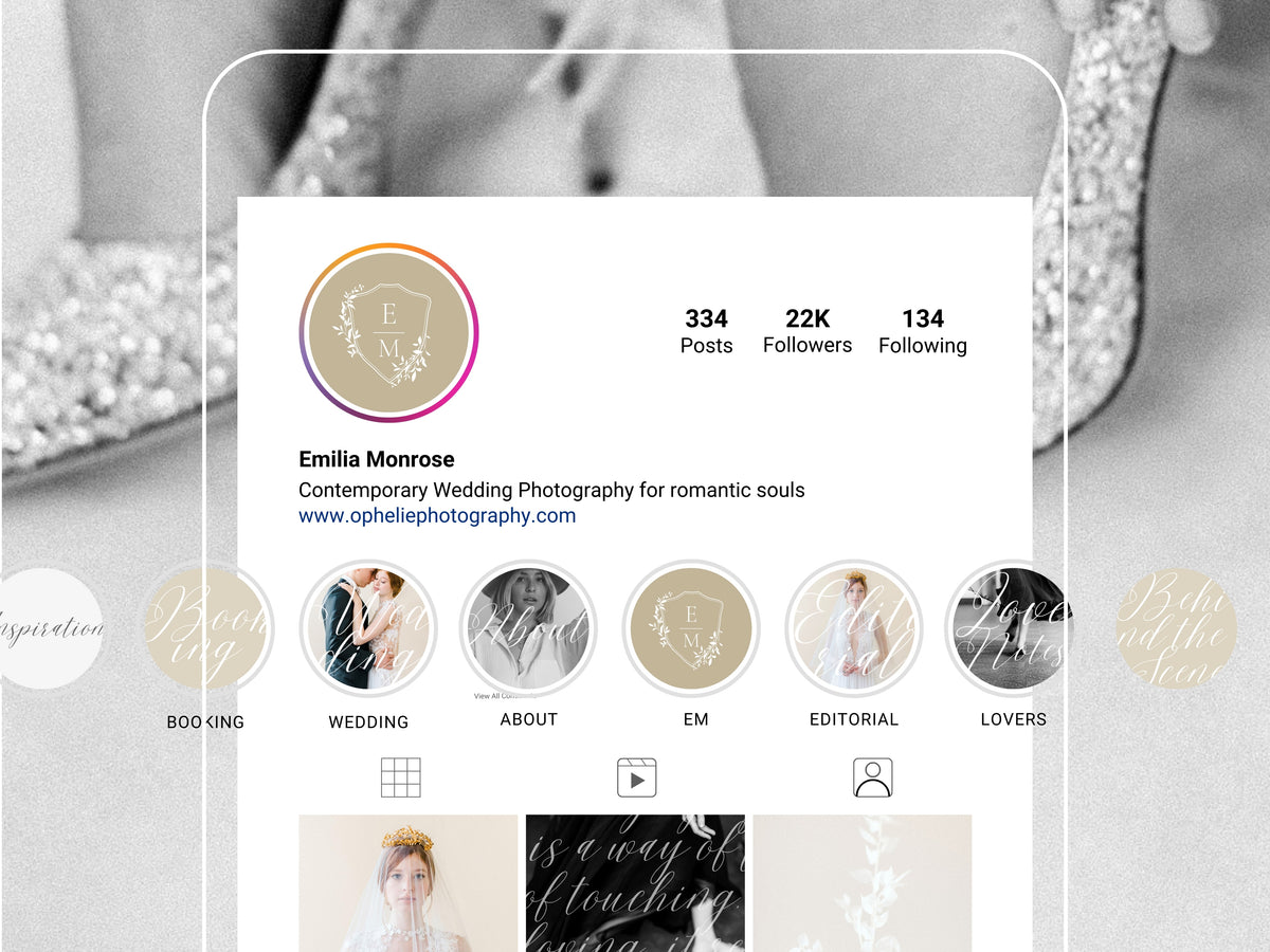 elegant modern aesthetic Canva wedding photography Instagram story highlights cover template, classic romantic Instagram story icons for wedding photographers, social media IG templates by white tint design