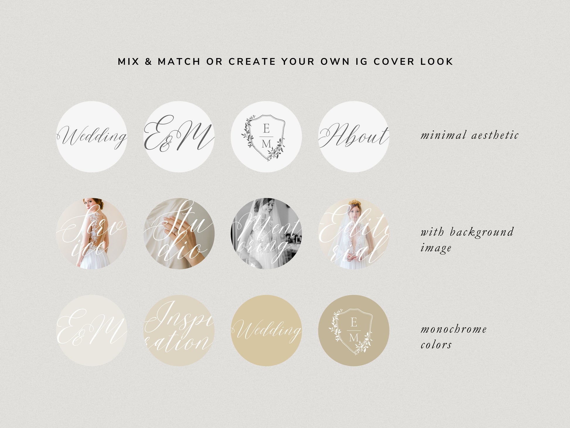 elegant modern aesthetic Canva wedding photography Instagram story highlights cover template, classic romantic Instagram story icons for wedding photographers, social media IG templates by white tint design