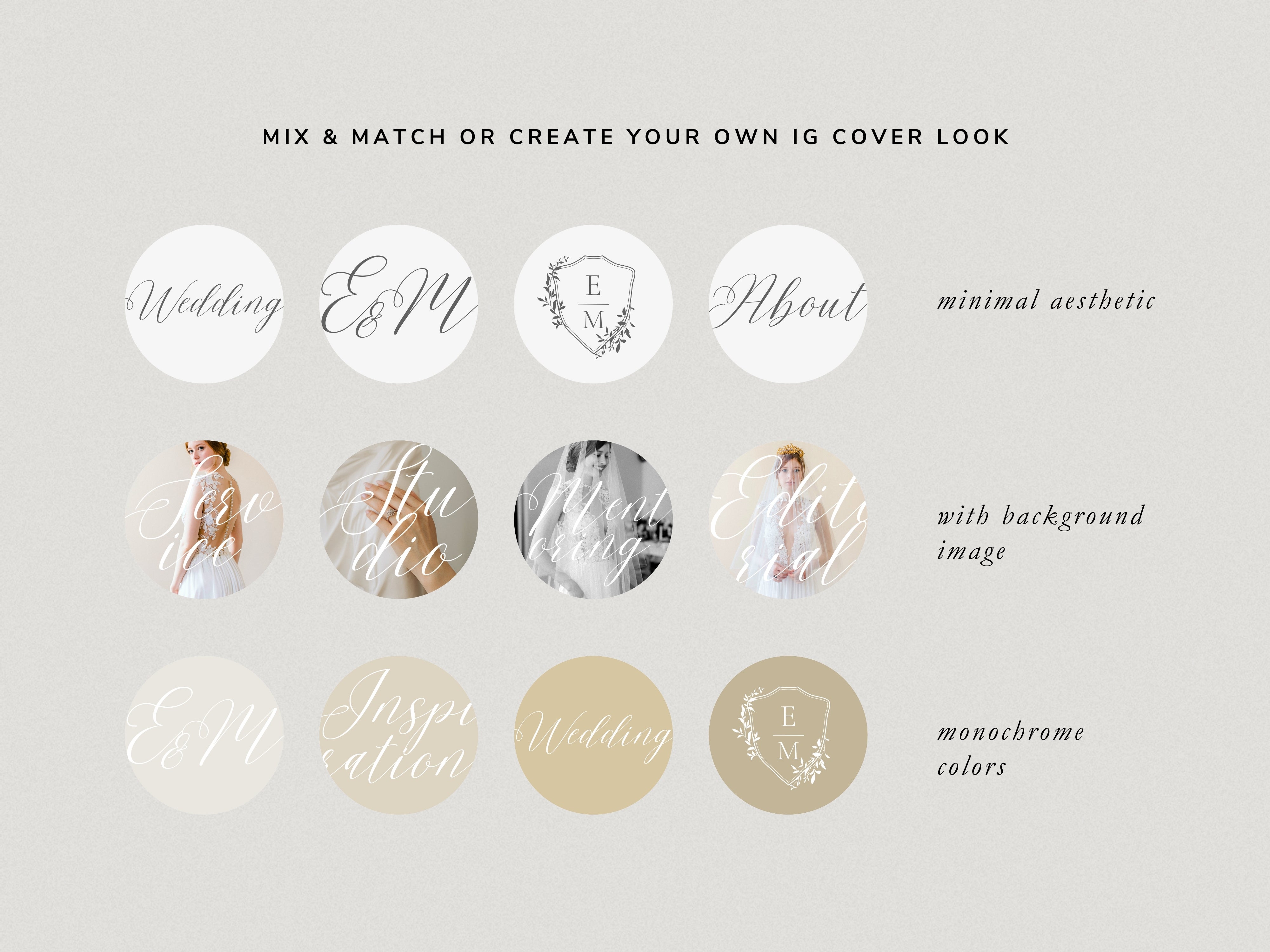 elegant modern aesthetic Canva wedding photography Instagram story highlights cover template, classic romantic Instagram story icons for wedding photographers, social media IG templates by white tint design