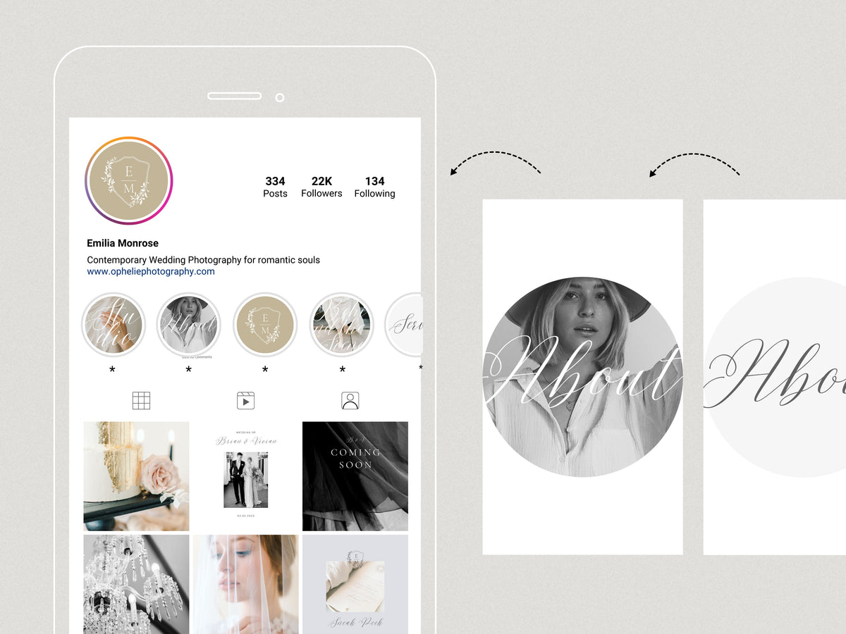 elegant modern aesthetic Canva wedding photography Instagram story highlights cover template, classic romantic Instagram story icons for wedding photographers, social media IG templates by white tint design