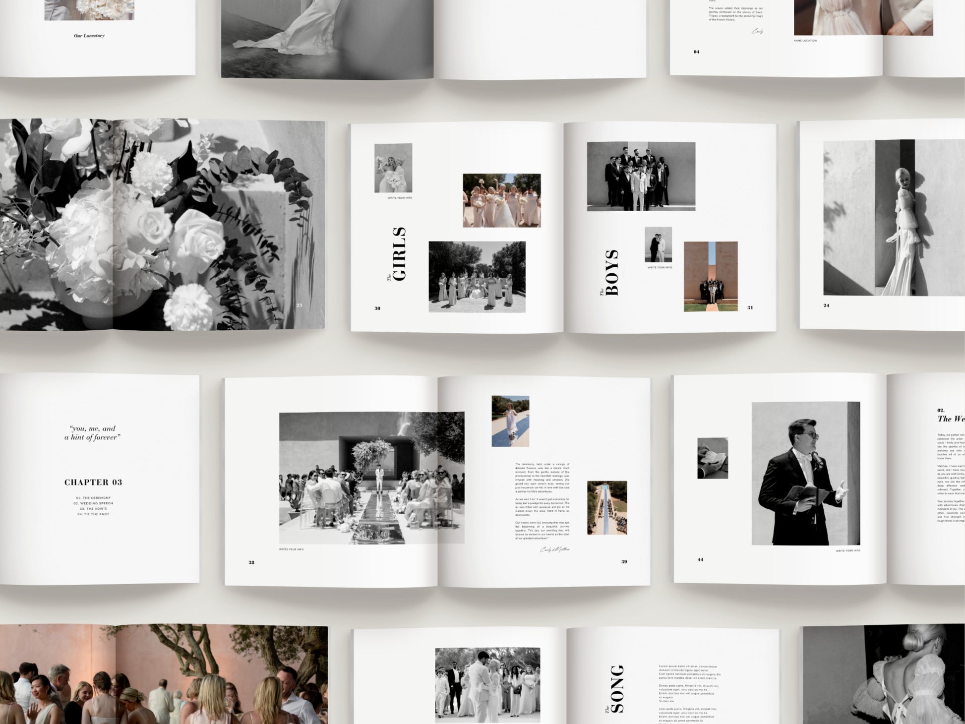 modern minimal printable coffee table wedding book magazine for photographers and newlywed couples editable in Canva