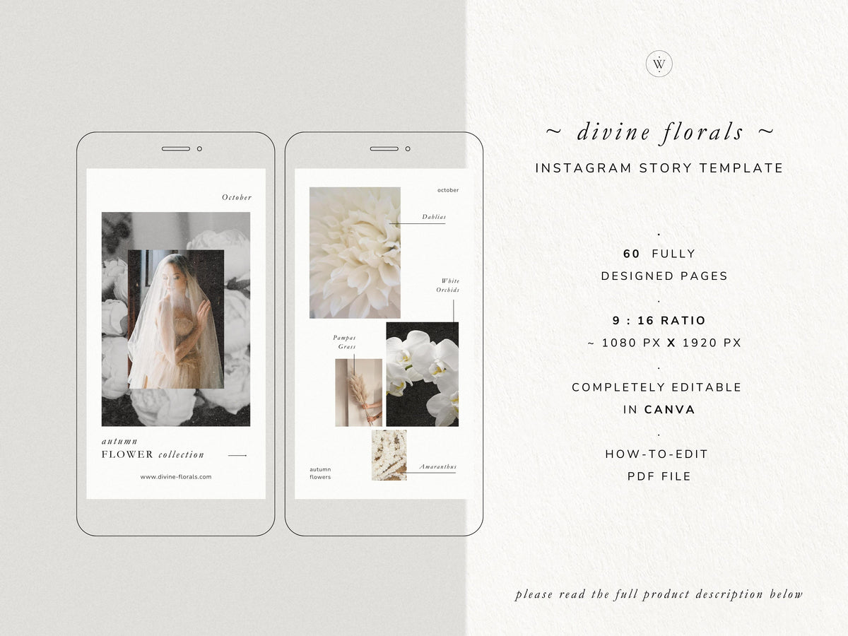modern timeless minimal instagram story template editable in canva for wedding florists and floral designer social media template