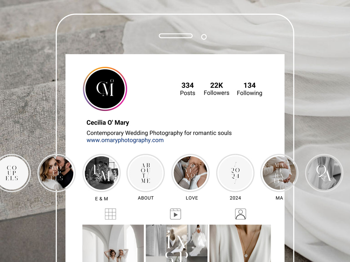 minimal modern aesthetic Canva wedding photography Instagram story highlights cover template, elegant clean Instagram story icons for wedding photographers, social media IG templates by white tint design