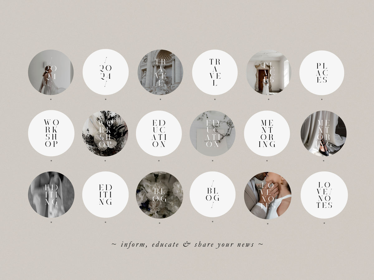 minimal modern aesthetic Canva wedding photography Instagram story highlights cover template, elegant clean Instagram story icons for wedding photographers, social media IG templates by white tint design