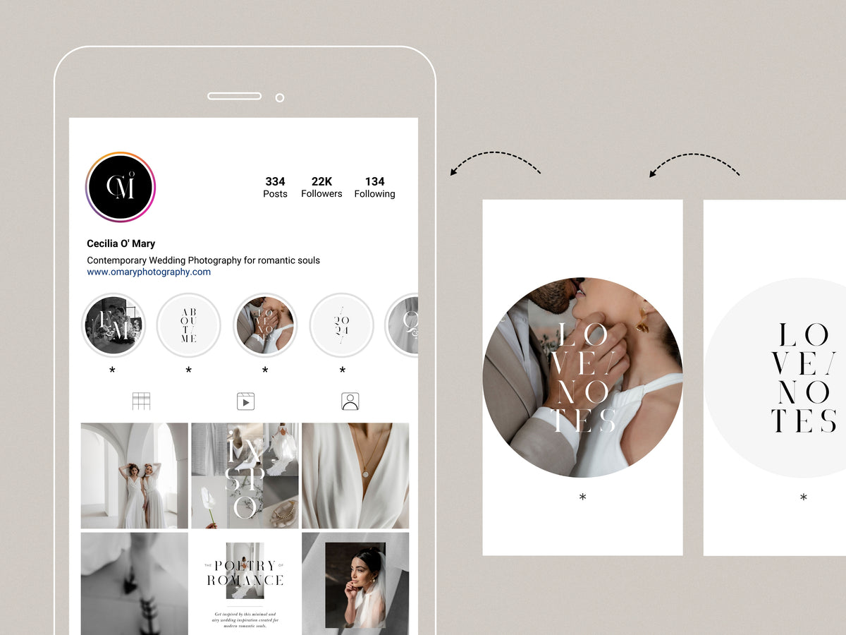 minimal modern aesthetic Canva wedding photography Instagram story highlights cover template, elegant clean Instagram story icons for wedding photographers, social media IG templates by white tint design