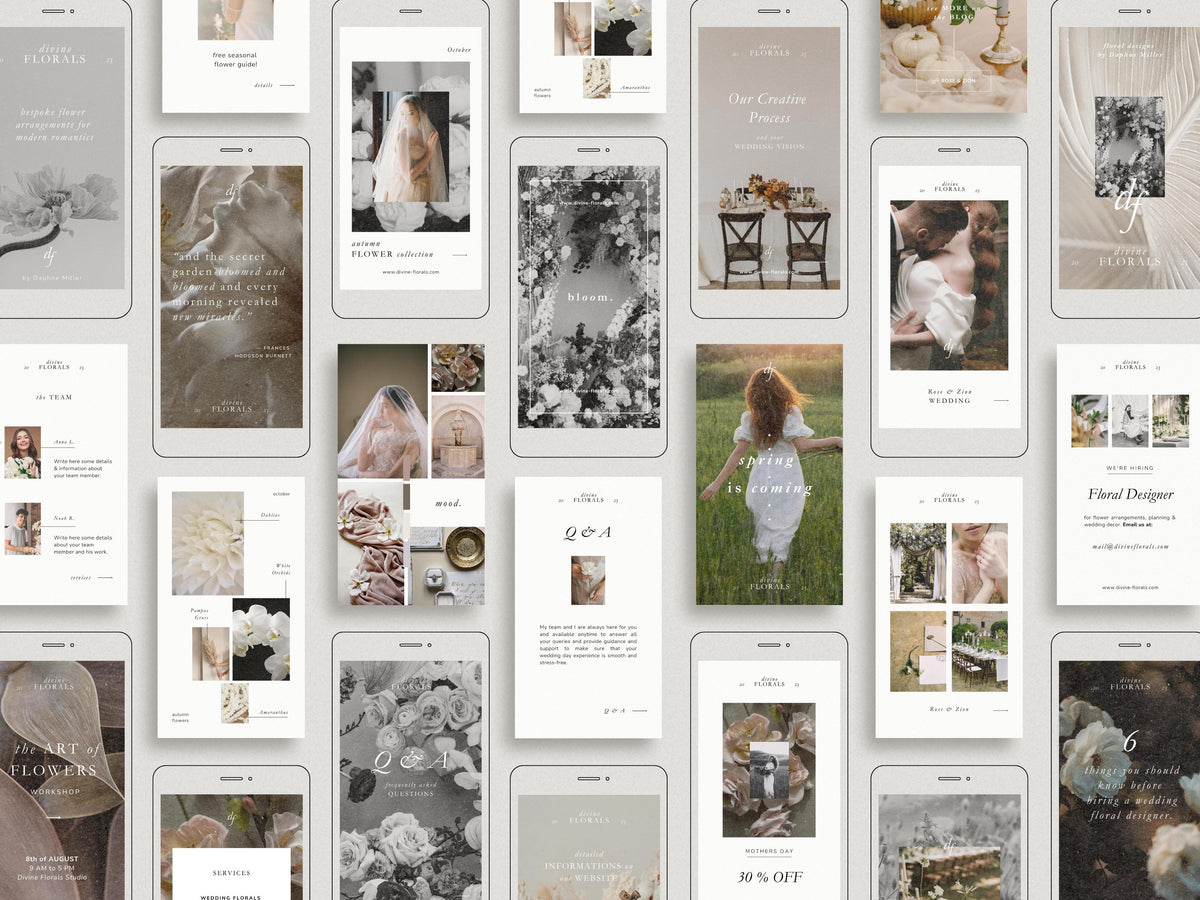 modern timeless minimal instagram story template editable in canva for wedding florists and floral designer social media template