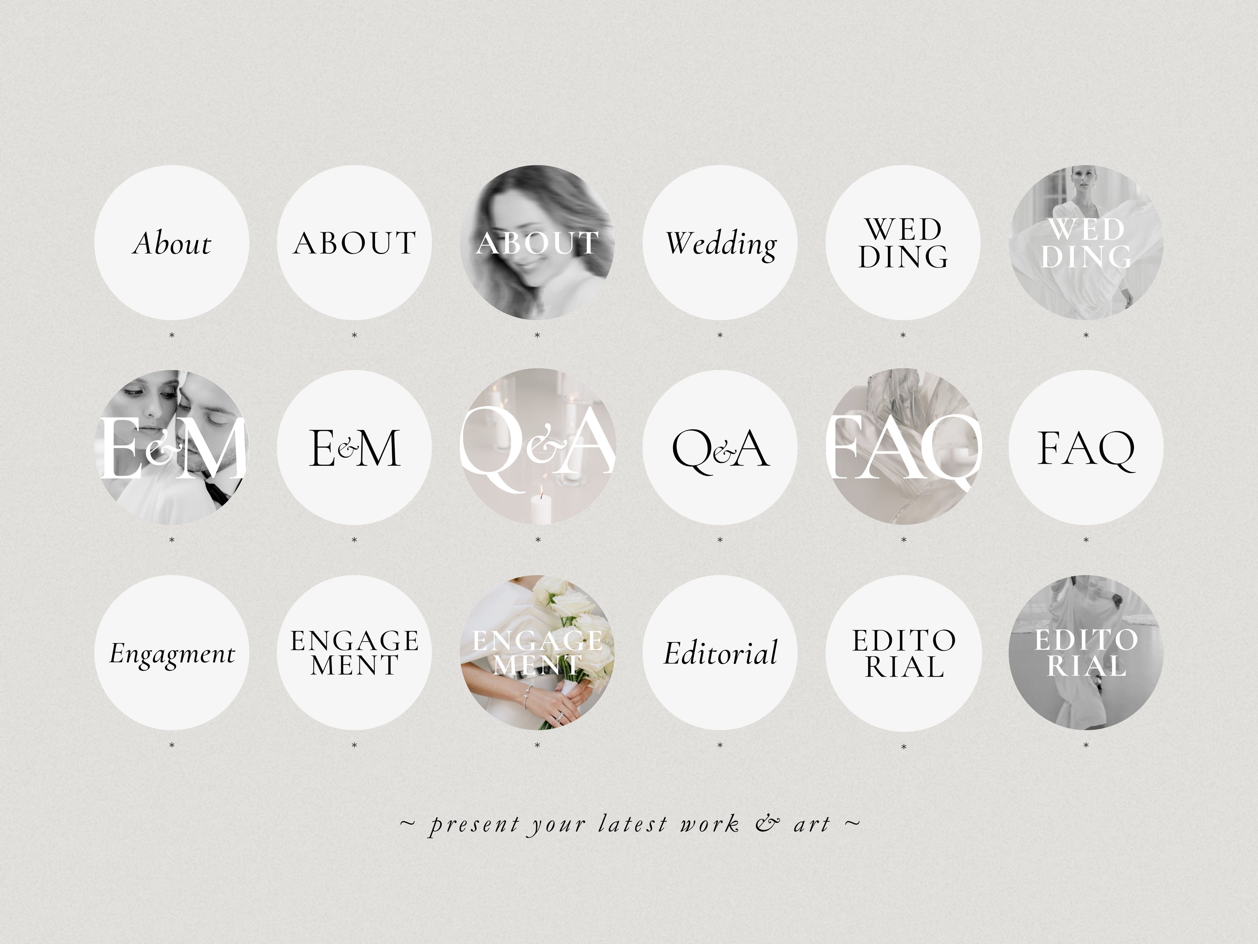 minimal modern aesthetic Canva wedding photography Instagram story highlights cover template, elegant clean Instagram story icons for wedding photographers, social media IG templates by white tint design