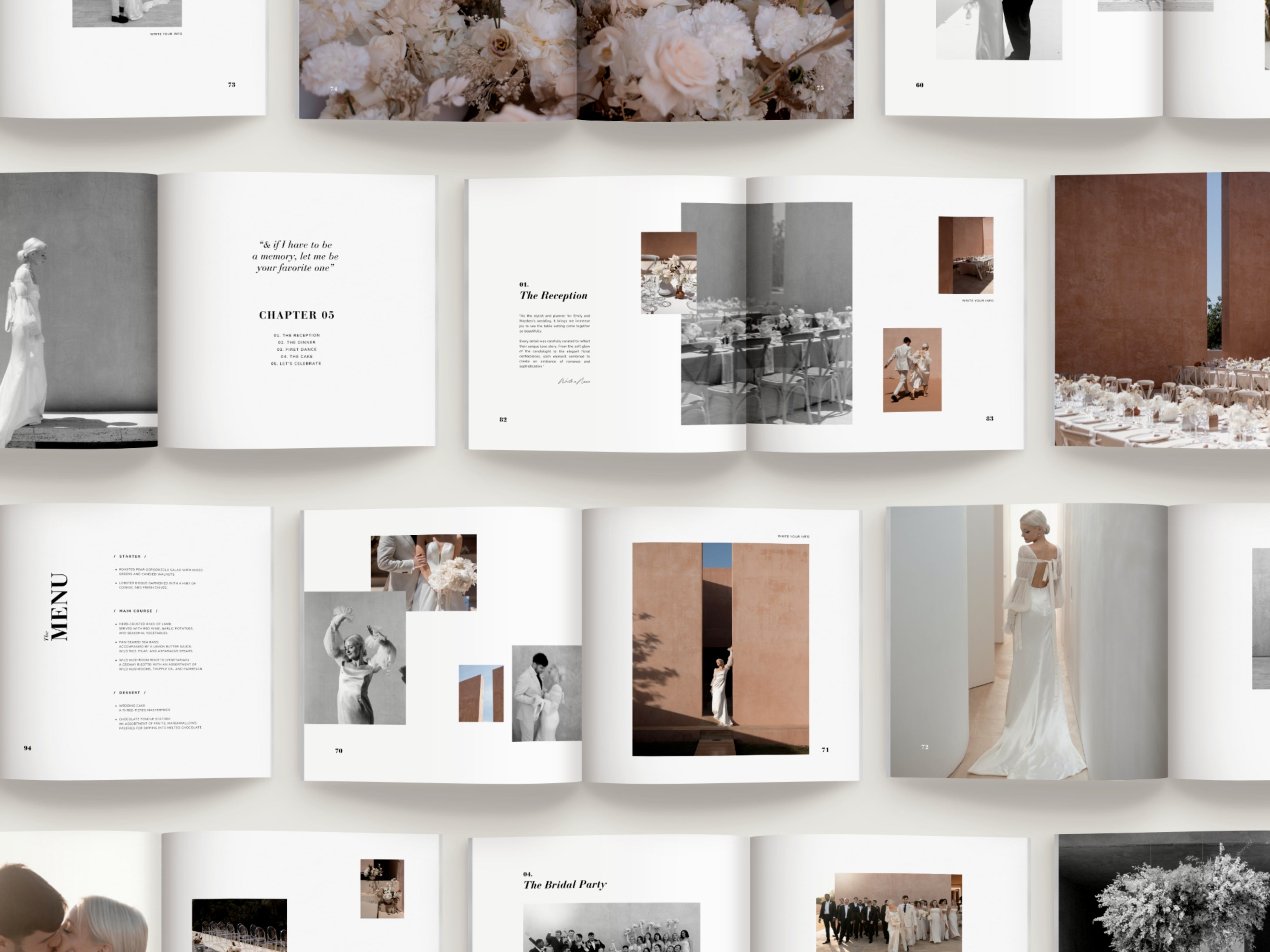 modern minimal printable coffee table wedding book magazine for photographers and newlywed couples editable in Canva
