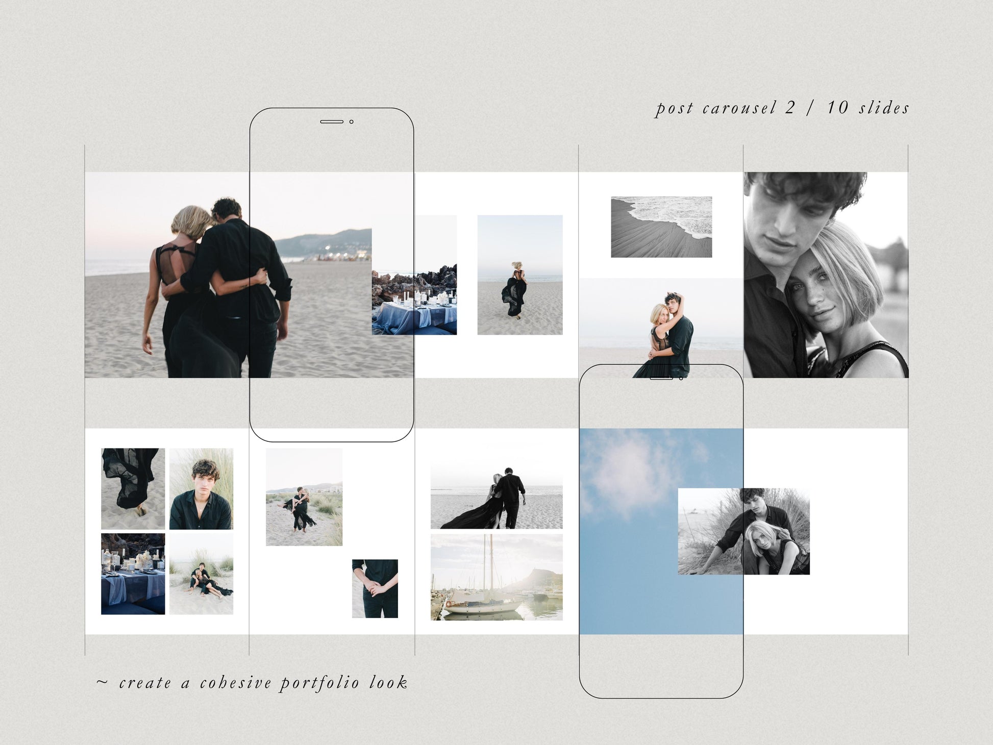 modern timeless minimal social media instagram carousel post templates editable in canva for wedding photographers
