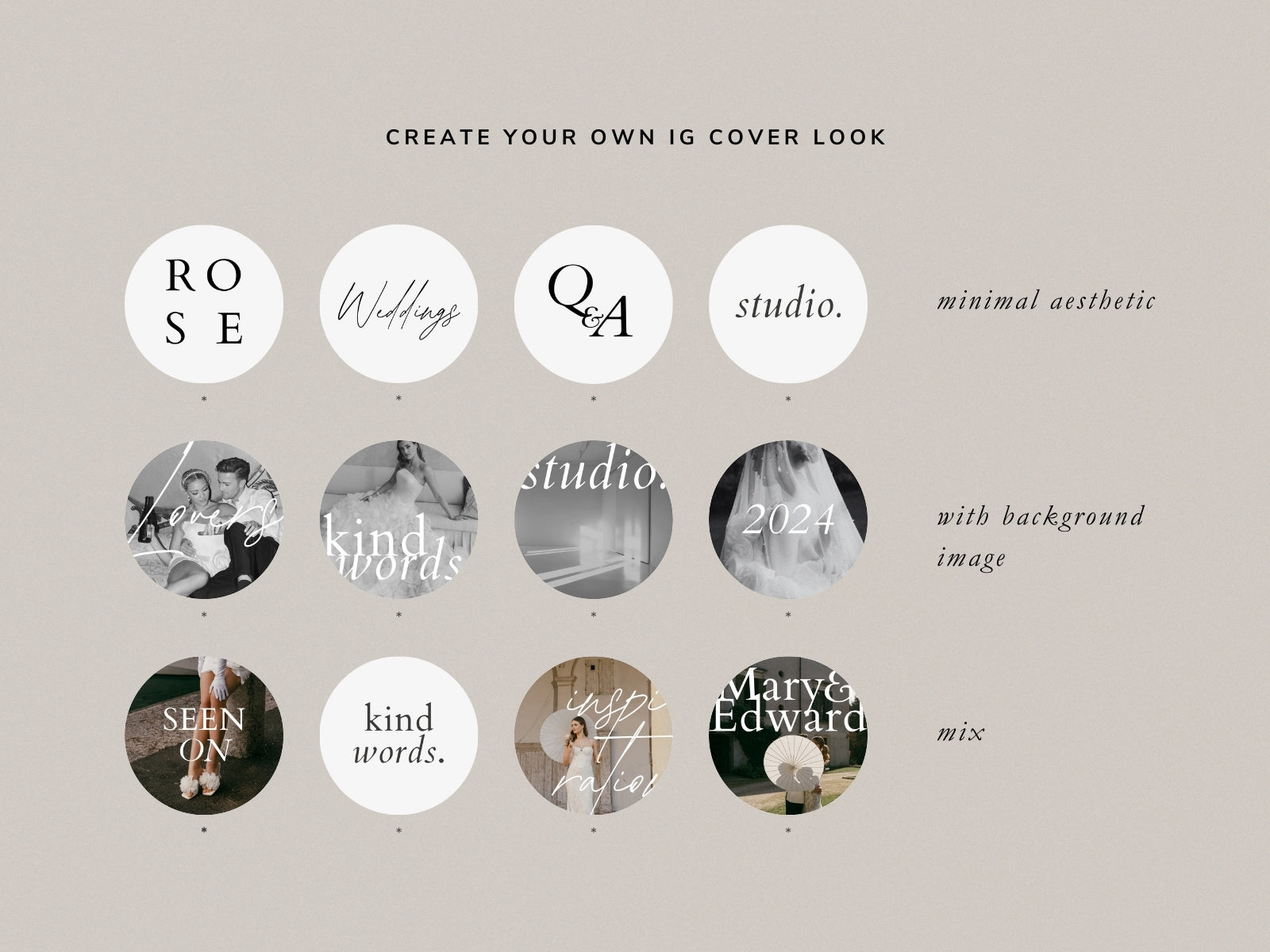 minimal modern aesthetic Canva wedding photography Instagram story highlights cover template, elegant clean Instagram story icons for wedding photographers, social media IG templates by white tint design
