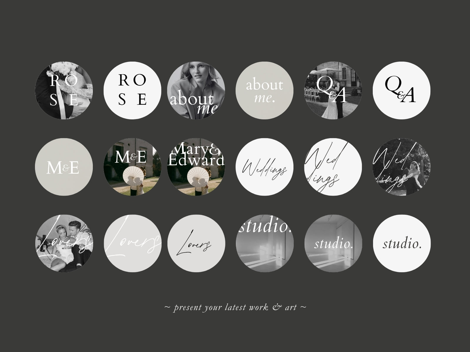 minimal modern aesthetic Canva wedding photography Instagram story highlights cover template, elegant clean Instagram story icons for wedding photographers, social media IG templates by white tint design
