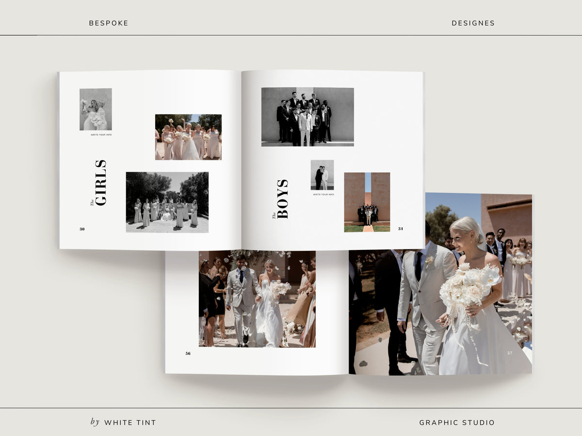 modern minimal printable coffee table wedding book magazine for photographers and newlywed couples editable in Canva