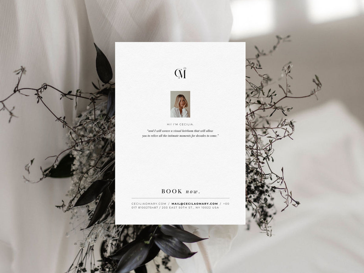 modern minimal wedding photography price list sheet promo card pricing guide template for canva by white tint design