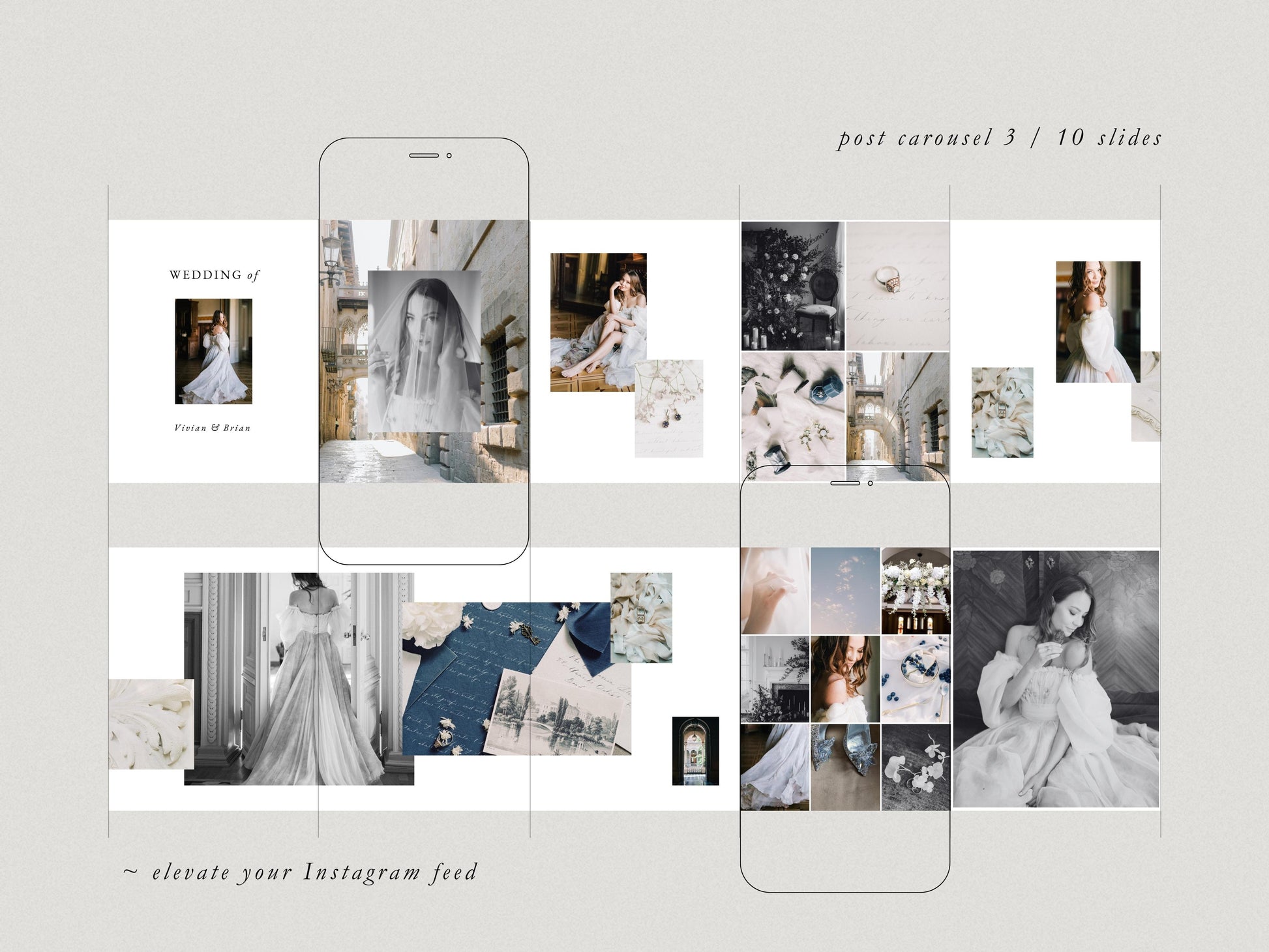 modern timeless minimal social media instagram carousel post templates editable in canva for wedding photographers