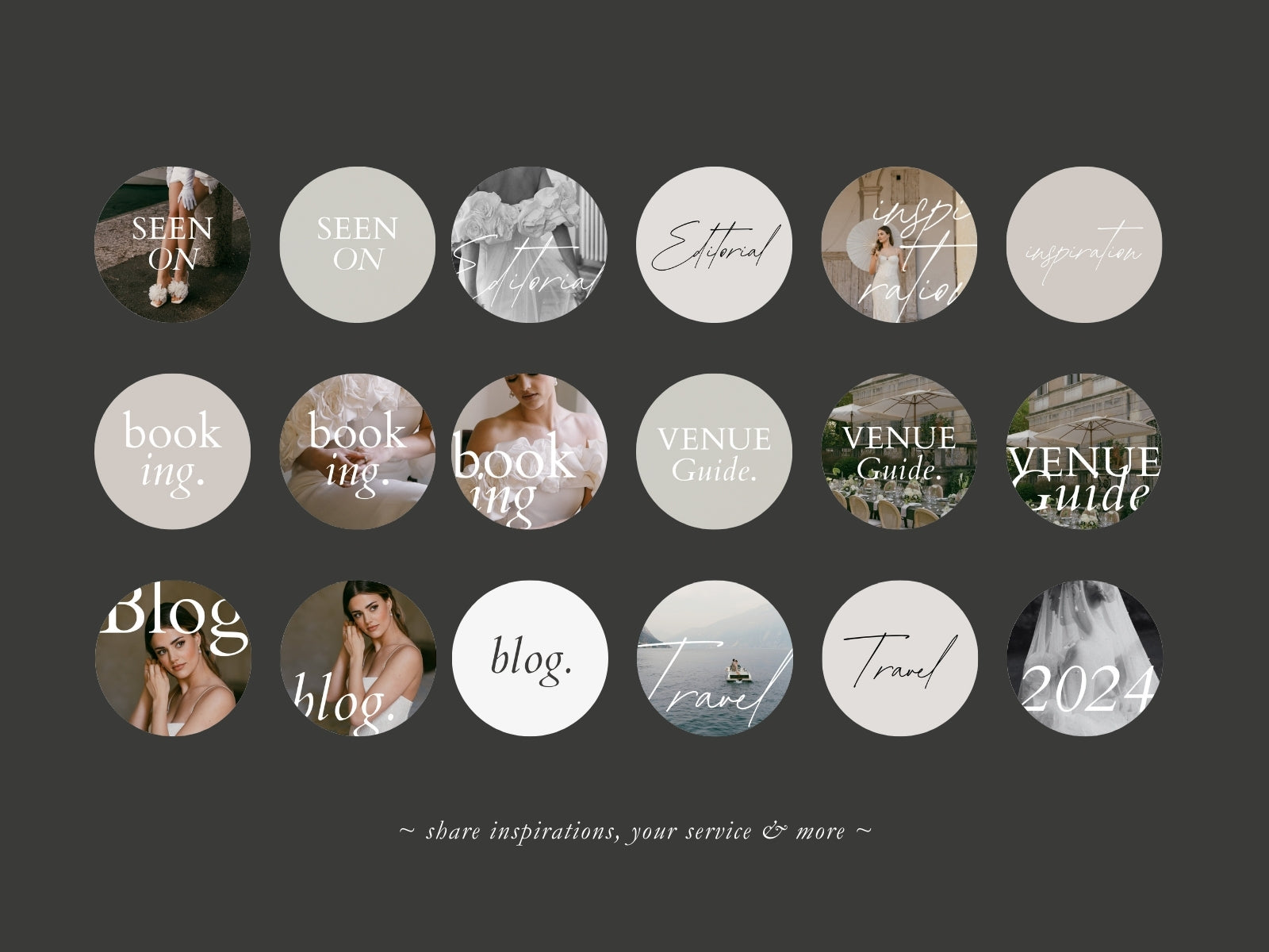 minimal modern aesthetic Canva wedding photography Instagram story highlights cover template, elegant clean Instagram story icons for wedding photographers, social media IG templates by white tint design