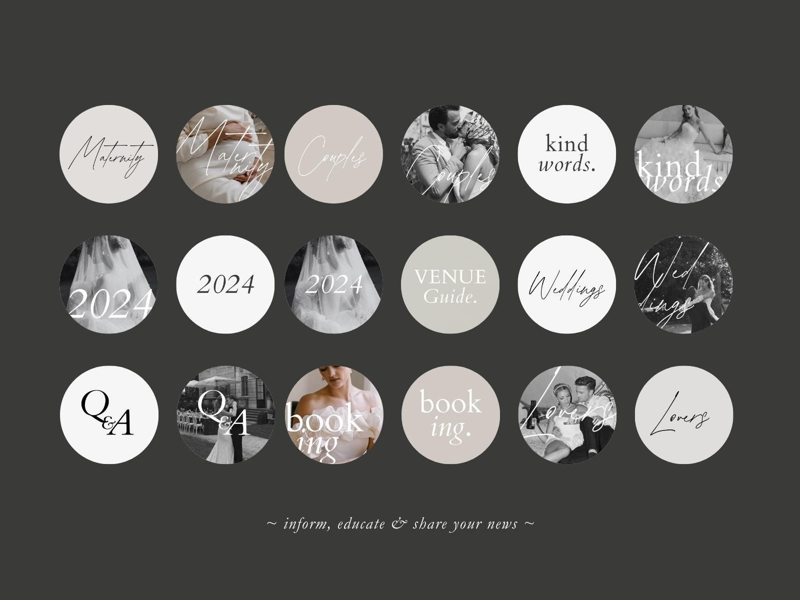 minimal modern aesthetic Canva wedding photography Instagram story highlights cover template, elegant clean Instagram story icons for wedding photographers, social media IG templates by white tint design
