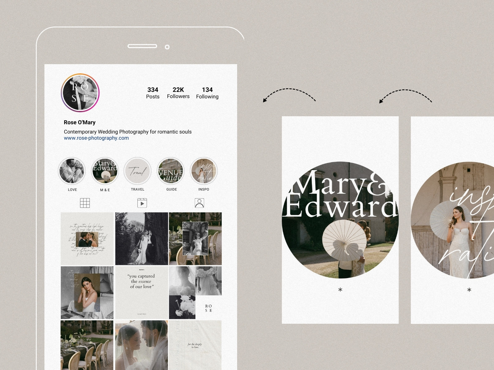 minimal modern aesthetic Canva wedding photography Instagram story highlights cover template, elegant clean Instagram story icons for wedding photographers, social media IG templates by white tint design