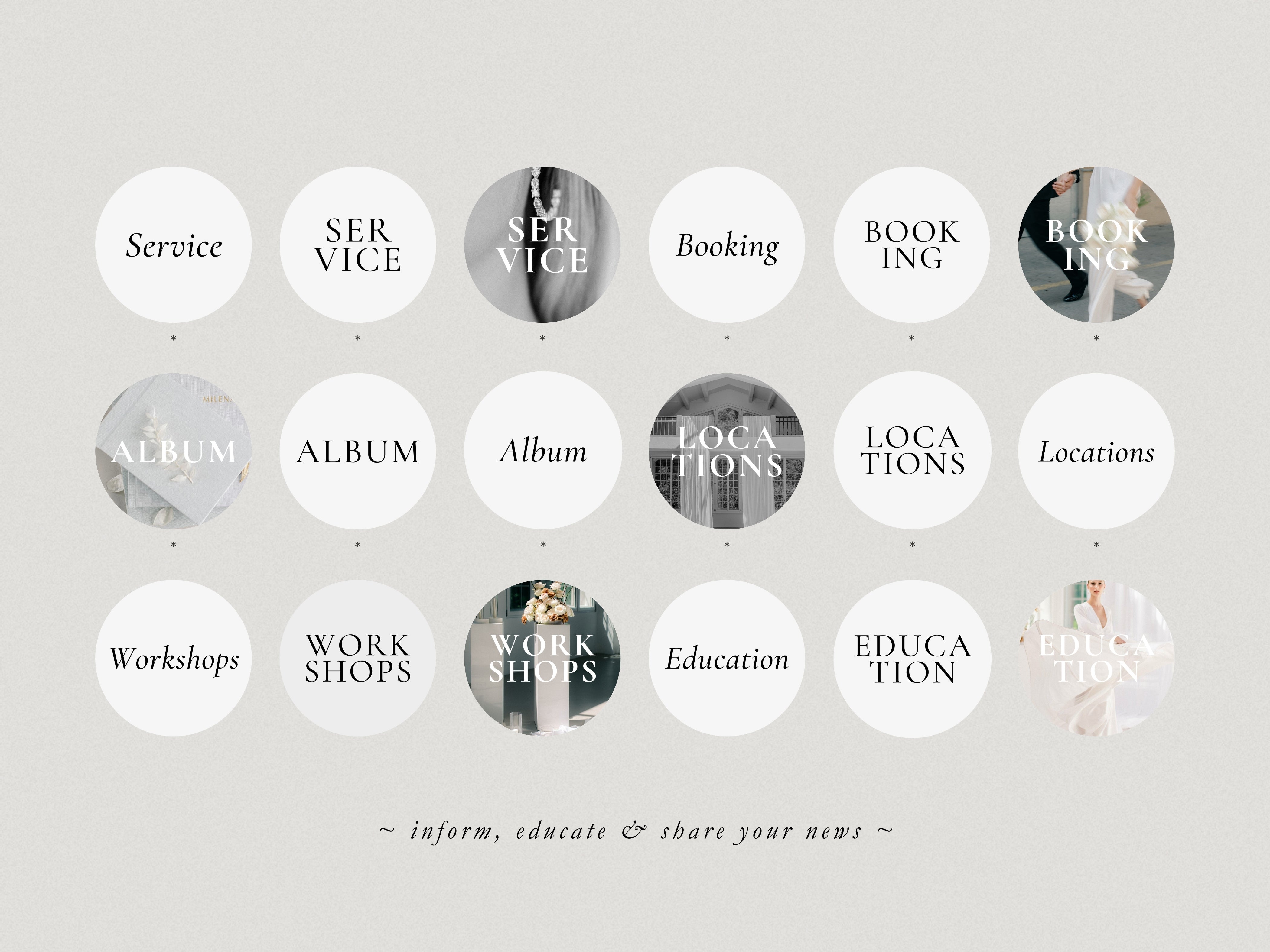 minimal modern aesthetic Canva wedding photography Instagram story highlights cover template, elegant clean Instagram story icons for wedding photographers, social media IG templates by white tint design