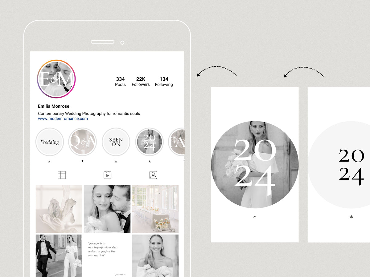 minimal modern aesthetic Canva wedding photography Instagram story highlights cover template, elegant clean Instagram story icons for wedding photographers, social media IG templates by white tint design