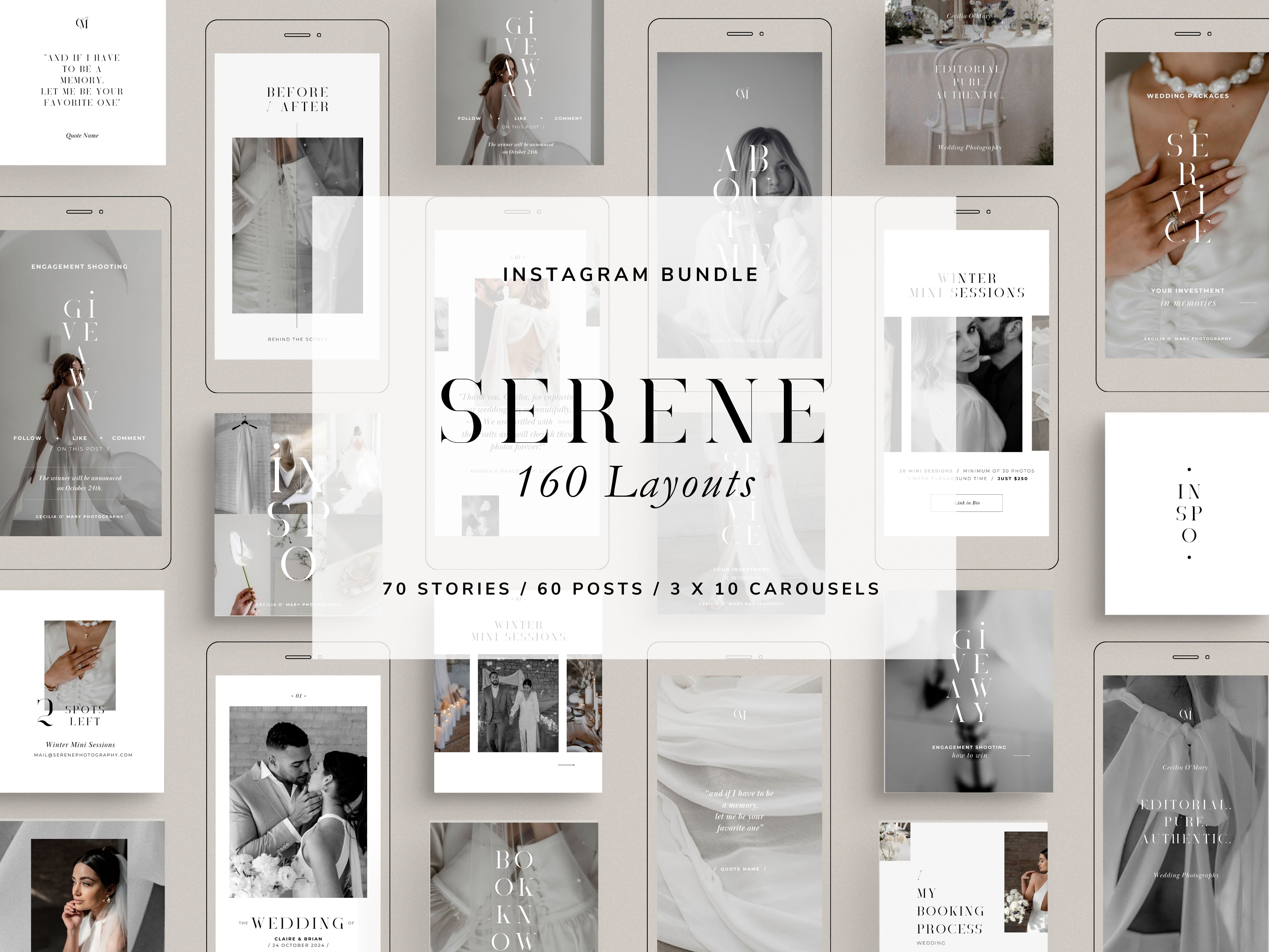 modern minimal canva wedding photography Instagram story template, elegant clean Instagram bundle for wedding photographers, social media bundle by white tint design