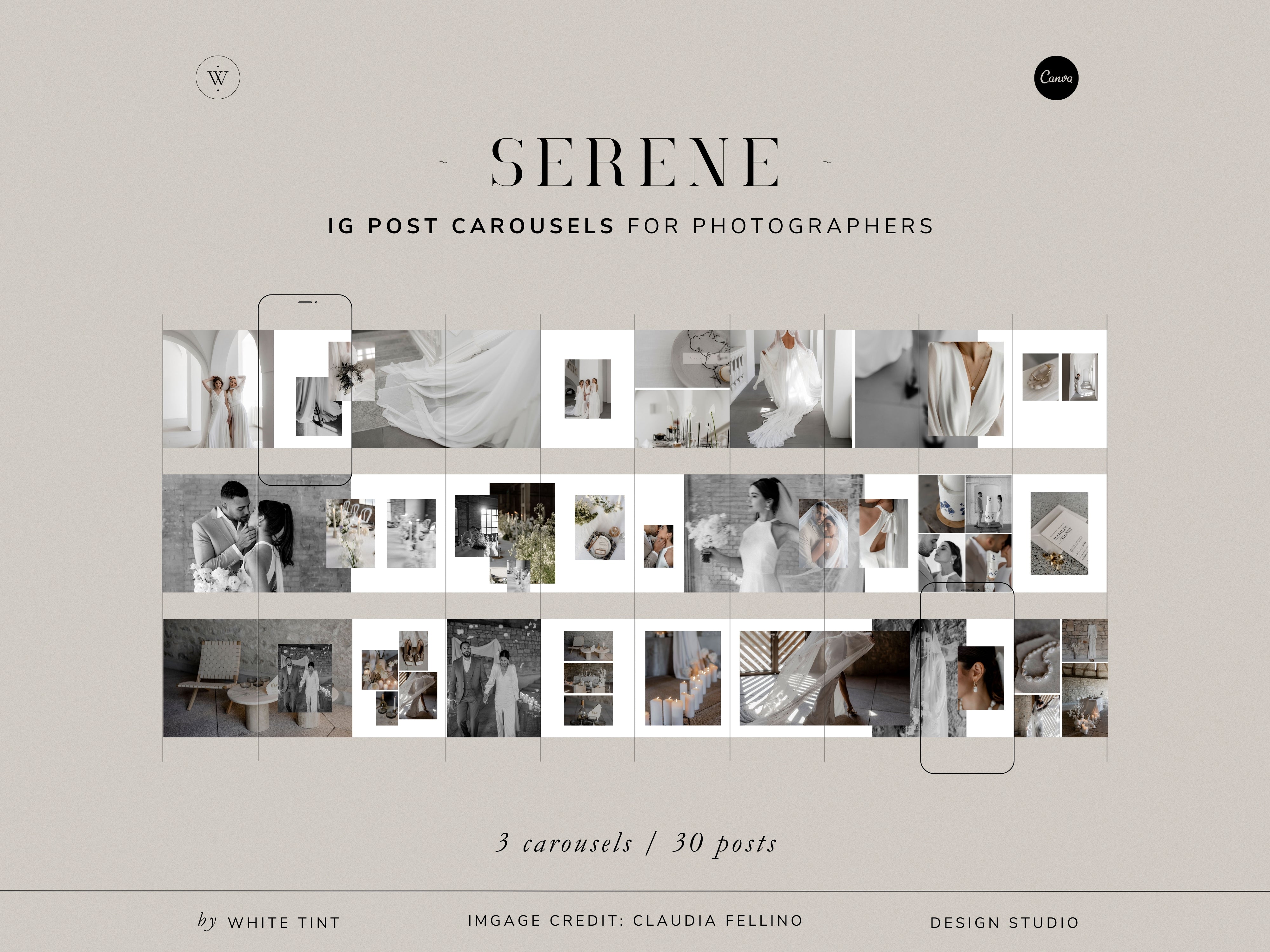 modern elegant minimal social media instagram carousel post templates editable in canva for wedding photographers