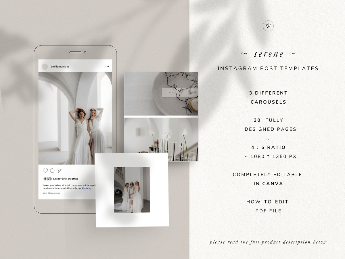 modern elegant minimal social media instagram carousel post templates editable in canva for wedding photographers