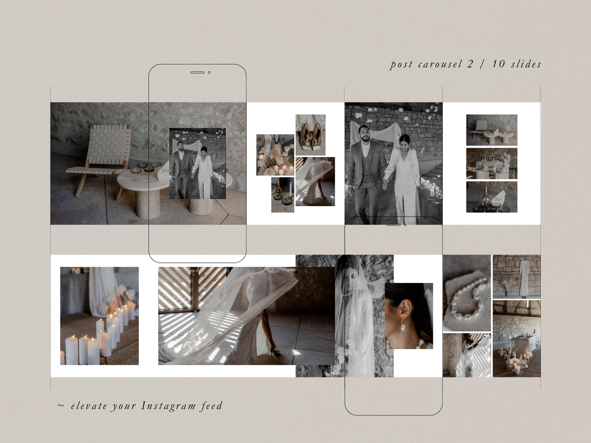 modern elegant minimal social media instagram carousel post templates editable in canva for wedding photographers