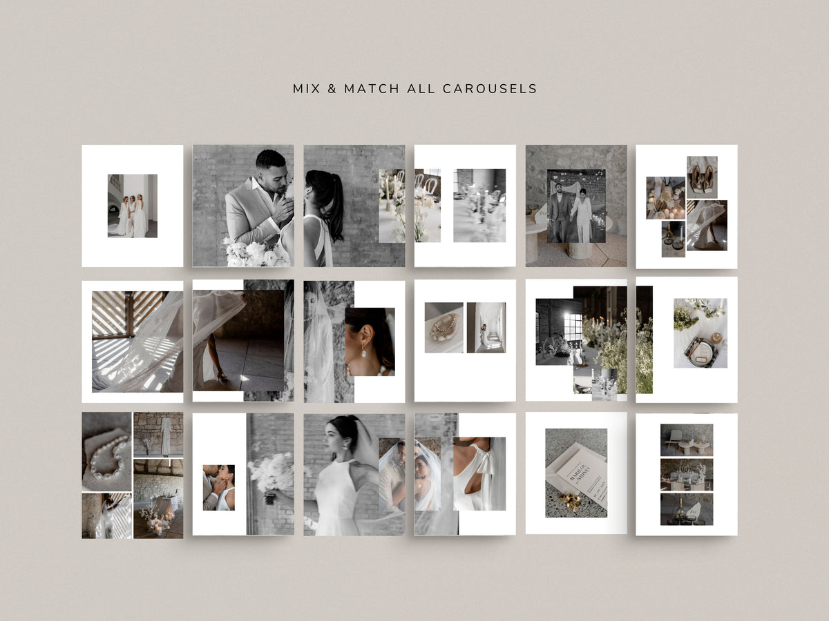 modern elegant minimal social media instagram carousel post templates editable in canva for wedding photographers