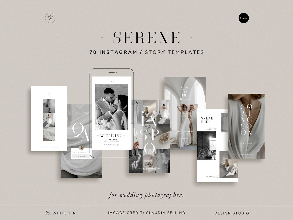 modern minimal canva wedding photography Instagram story template, elegant clean Instagram bundle for wedding photographers, social media bundle by white tint design