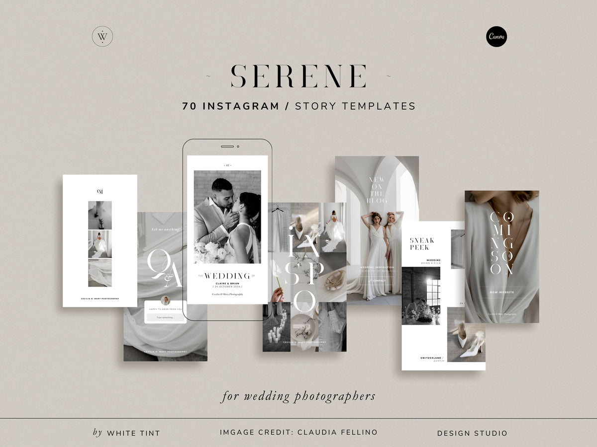minimal modern aesthetic Canva wedding photography Instagram story template, elegant clean Instagram stories for wedding photographers, social media IG templates by white tint design