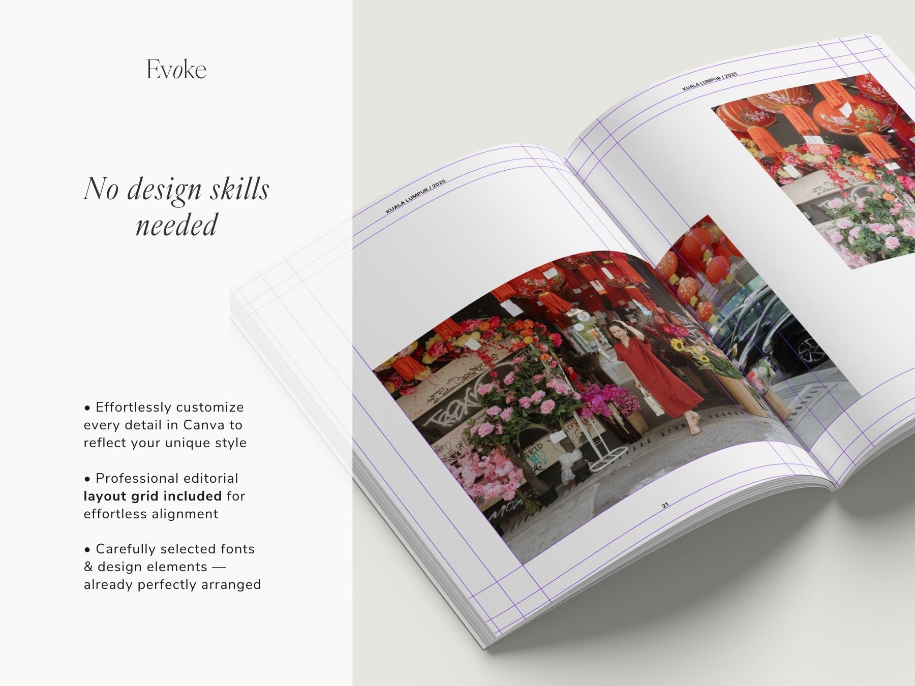 Minimalist travel photo book template in Canva featuring an professional editorial layout, DIY coffee table book design with modern editorial style and clean aesthetic pages, evoke layout studio