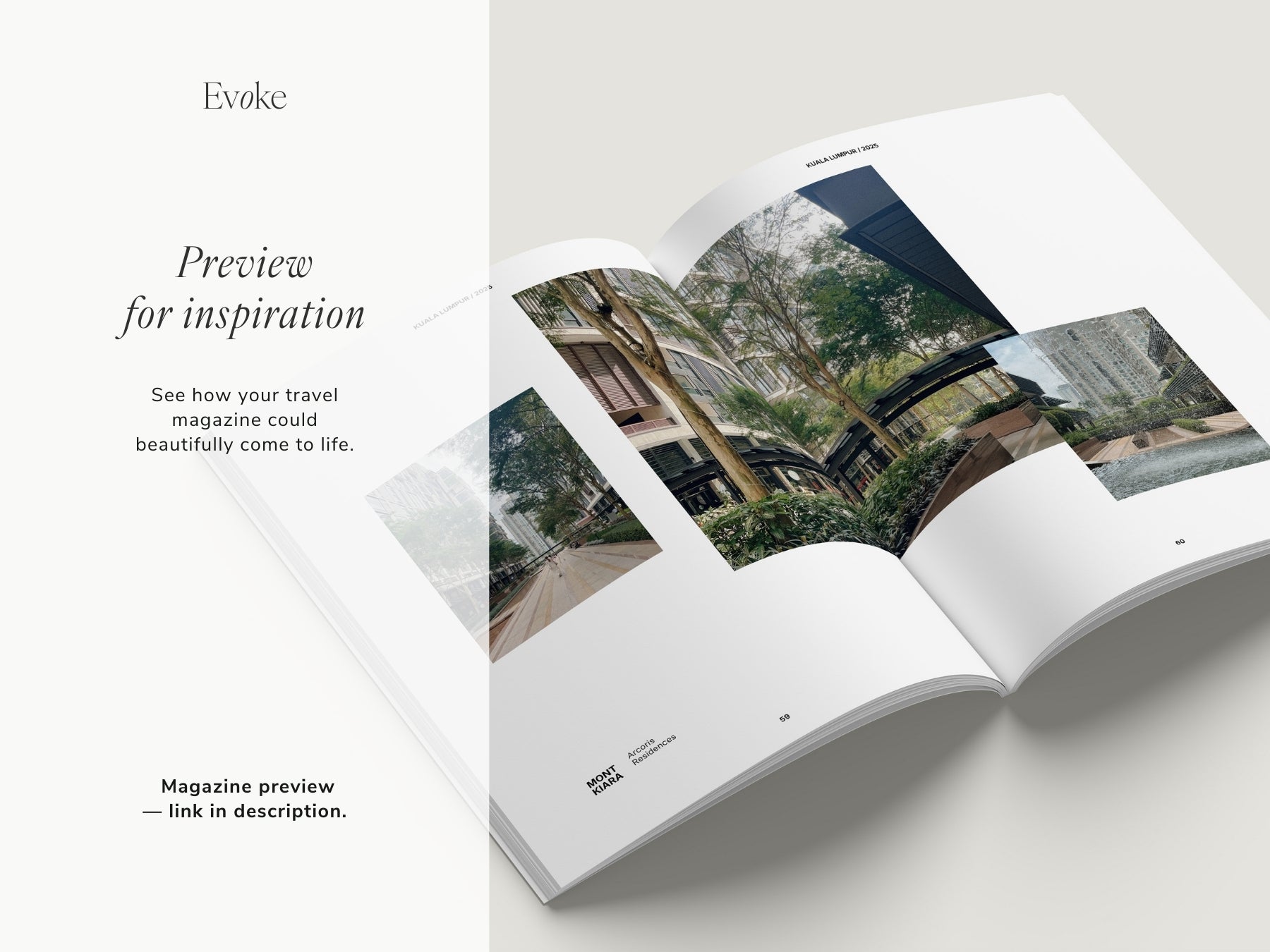 Minimalist travel photo book template in Canva featuring an professional editorial layout, DIY coffee table book design with modern editorial style and clean aesthetic pages, evoke layout studio