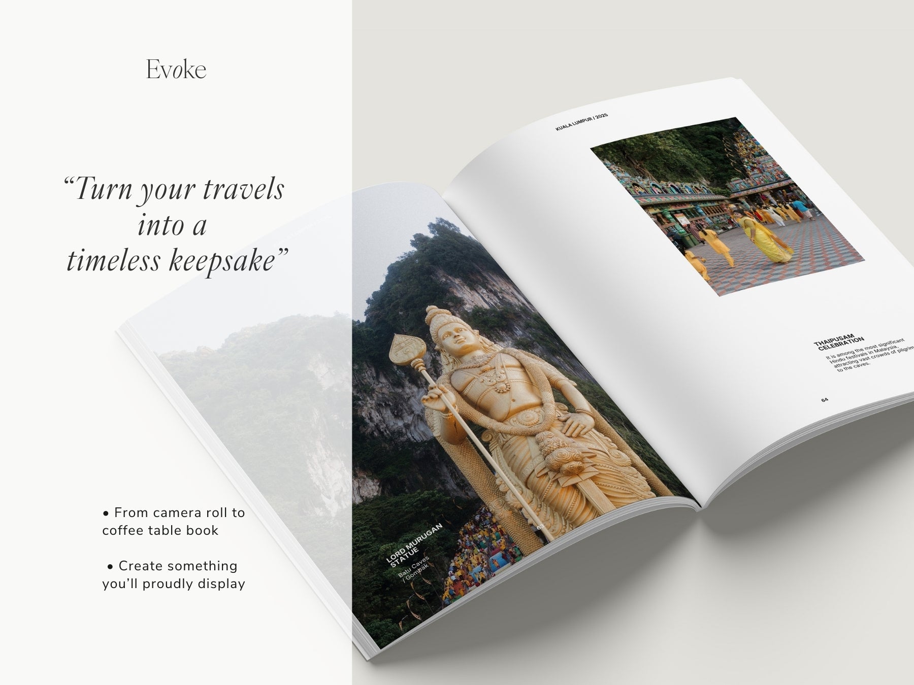 Minimalist travel photo book template in Canva featuring an professional editorial layout, DIY coffee table book design with modern editorial style and clean aesthetic pages, evoke layout studio