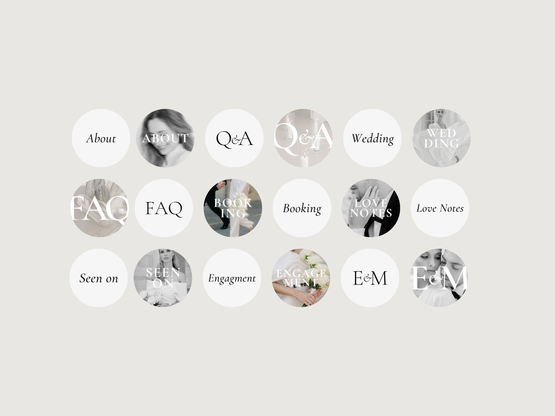 minimal modern aesthetic Canva wedding photography Instagram story highlights cover template, elegant clean Instagram story icons for wedding photographers, social media IG templates by white tint design