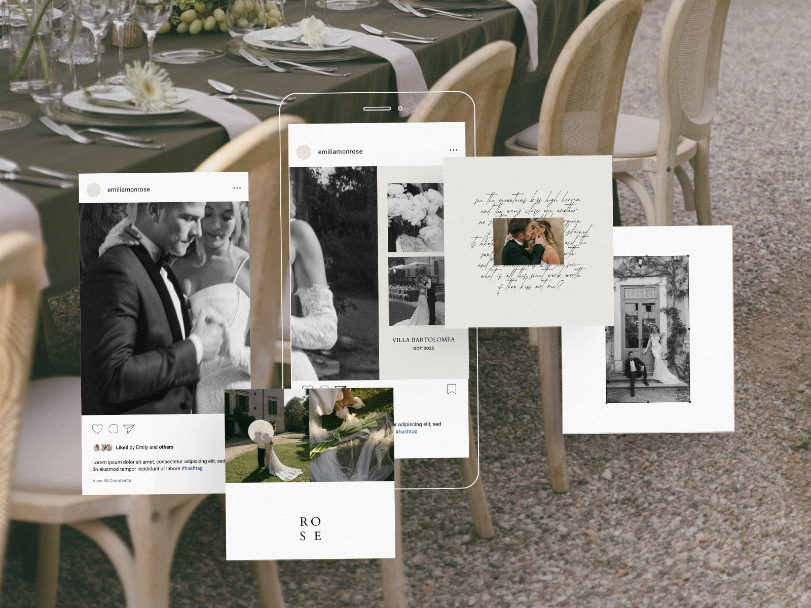 minimal clean modern elegant canva social media Instagram post template with carousels for wedding photographers by white tint design

