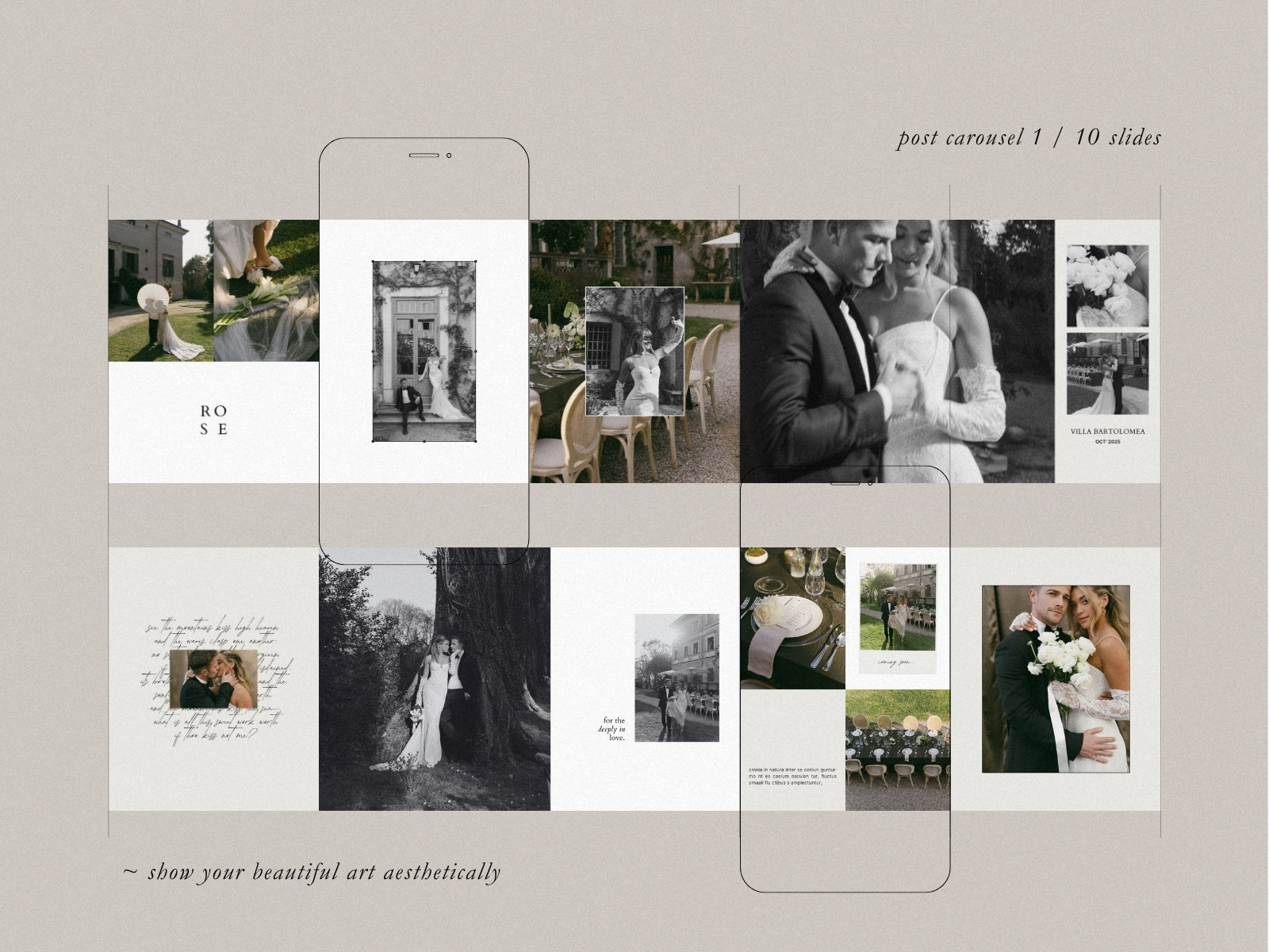 minimal clean modern elegant canva social media Instagram post template with carousels for wedding photographers by white tint design