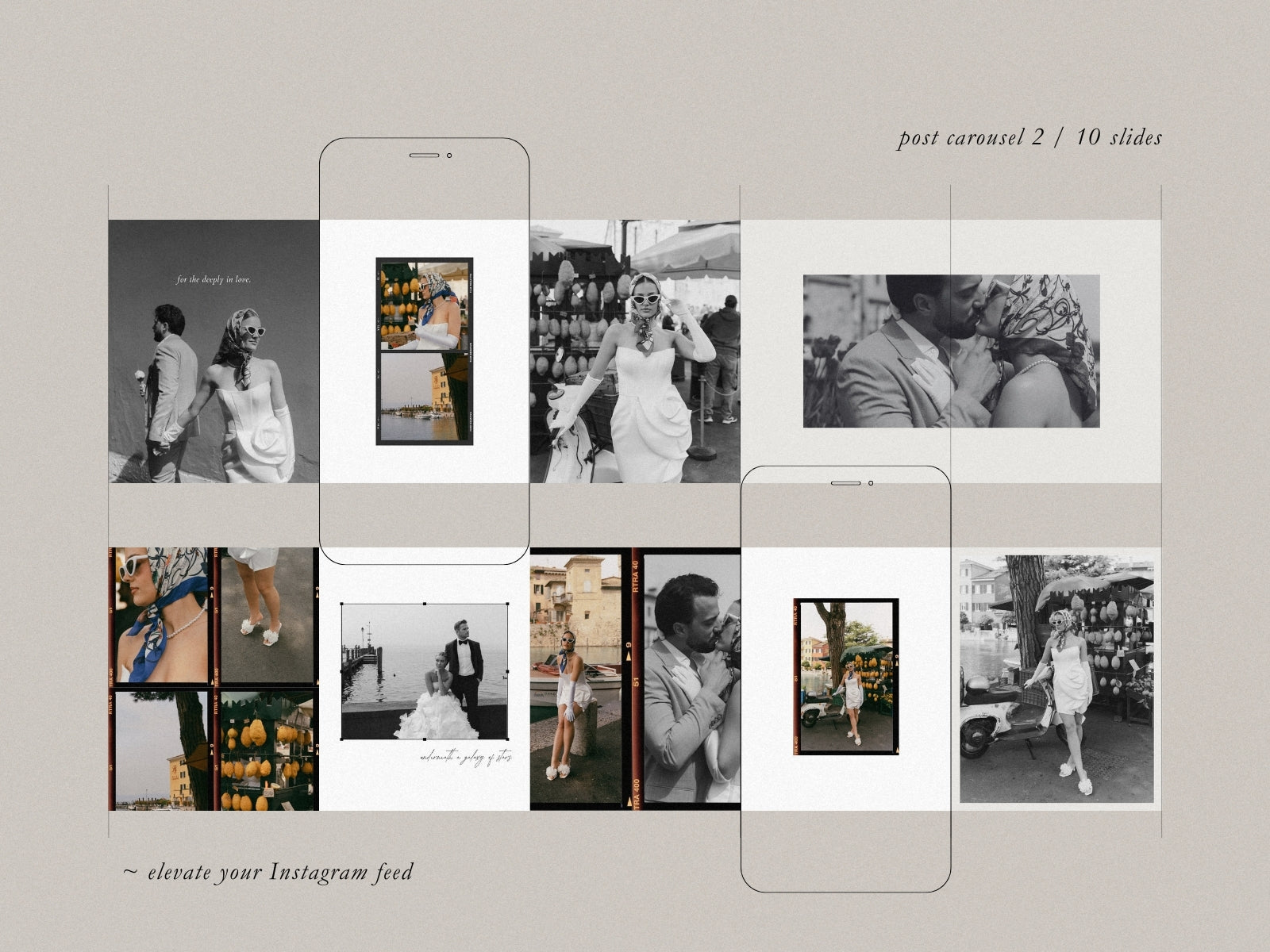 minimal clean modern elegant canva social media Instagram post template with carousels for wedding photographers by white tint design