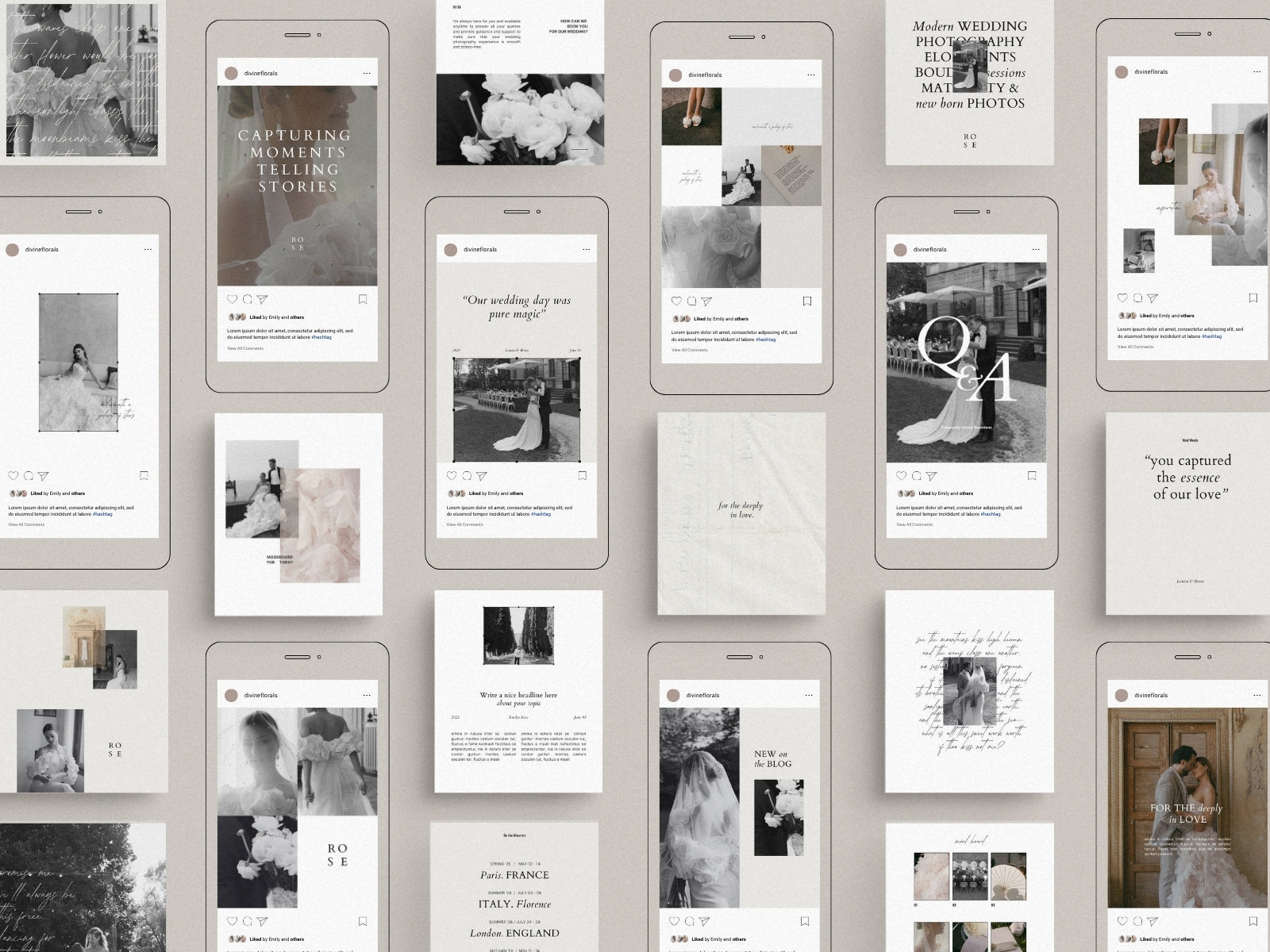 minimal clean modern elegant canva social media Instagram post template with carousels for wedding photographers by white tint design