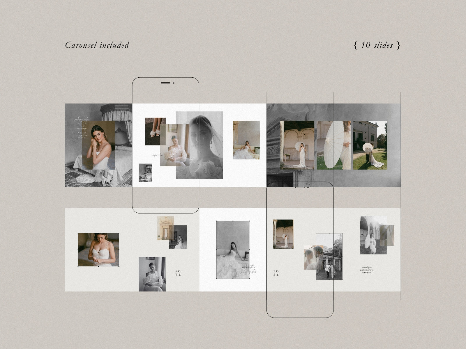 minimal clean modern elegant canva social media Instagram post template with carousels for wedding photographers by white tint design