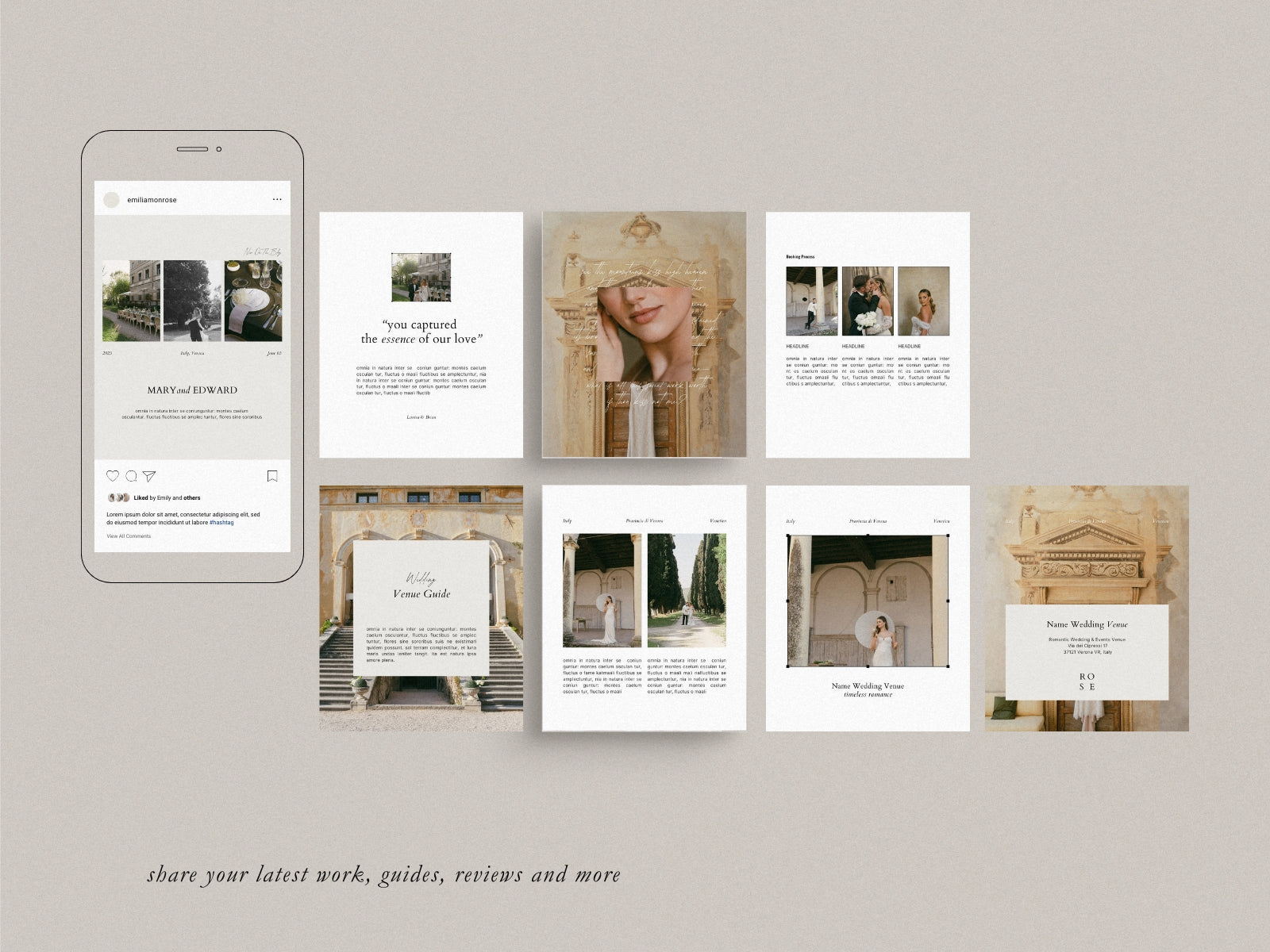 minimal clean modern elegant canva social media Instagram post template with carousels for wedding photographers by white tint design